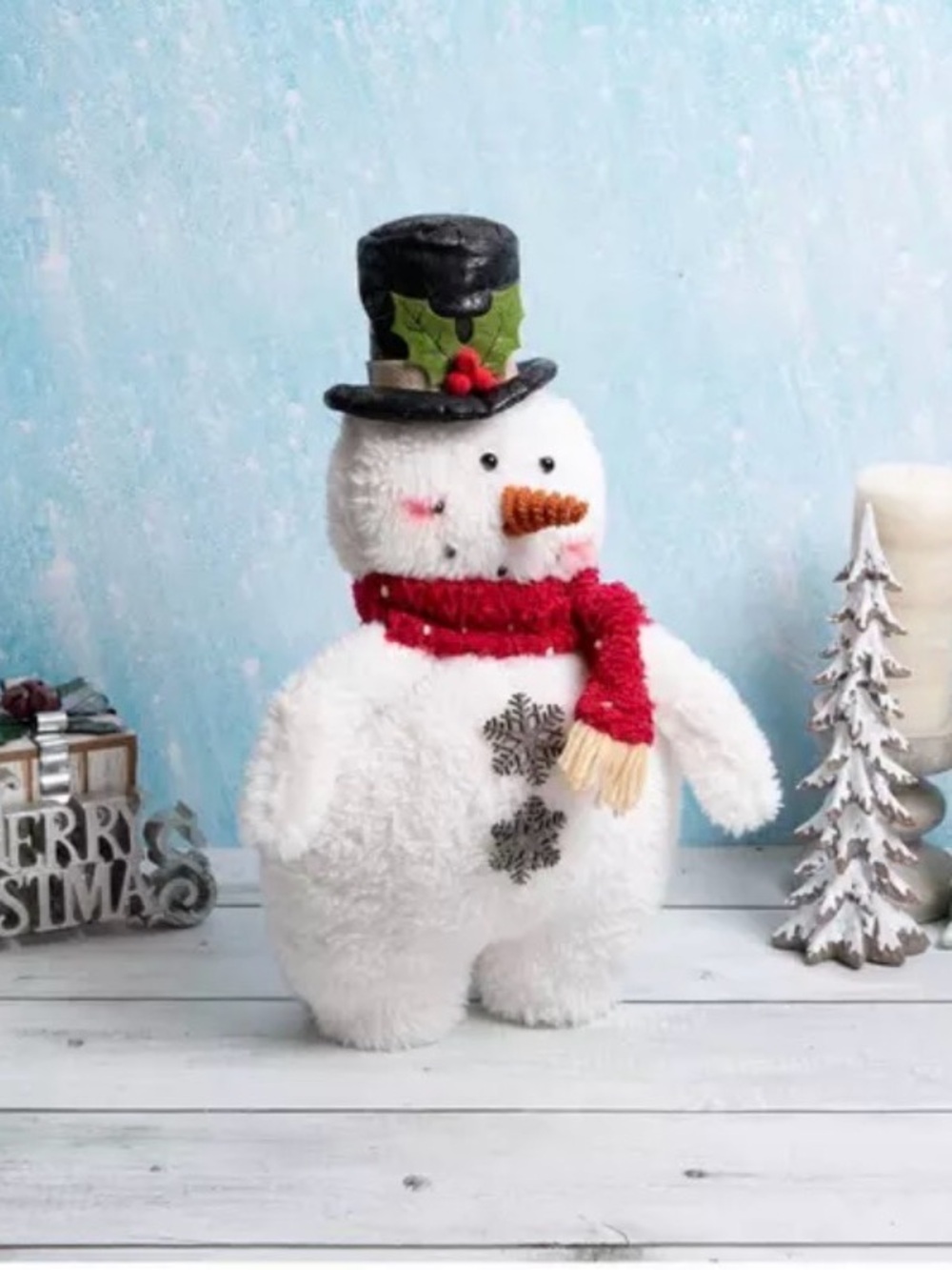 Plush Standing Snowman Festive White Snowman Plush with Red Scarf and Black Top